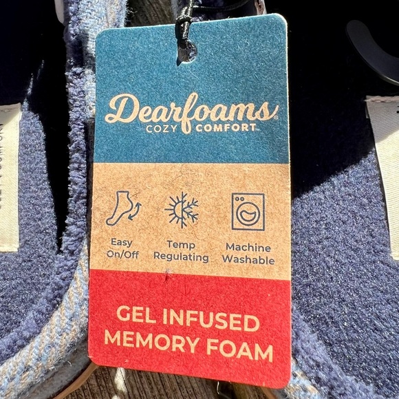 DEARFOAMS COZY COMFORT MEN’S BLUE/TAN STRIPED NOTCH CLOG SLIPPER NWT - Picture 3 of 9